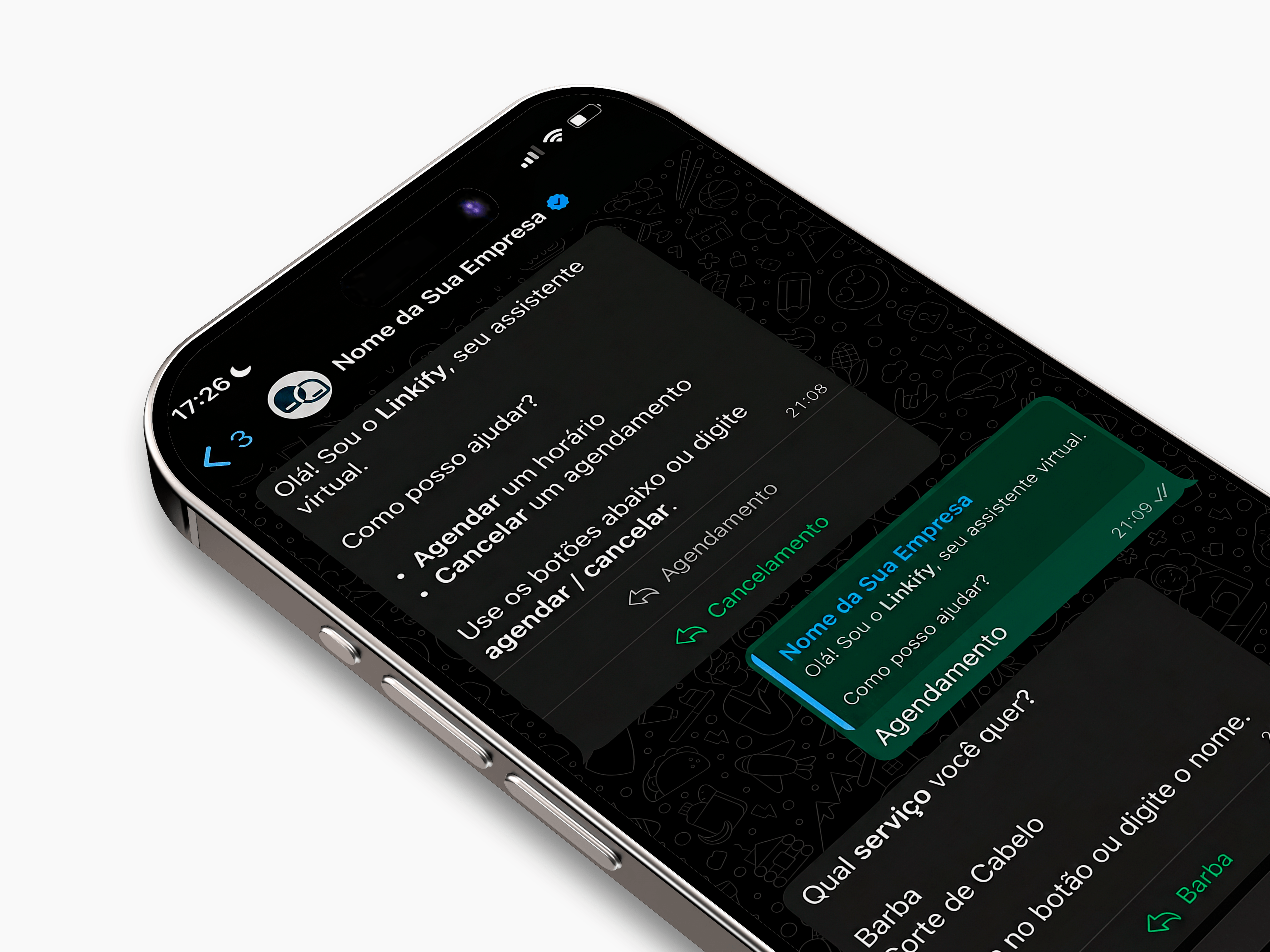 Interface do Plano Profissional com agendamento via WhatsApp